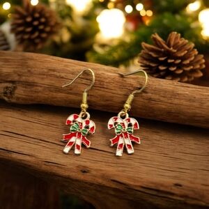 Candy Canes Holiday Festive Dangle Earrings